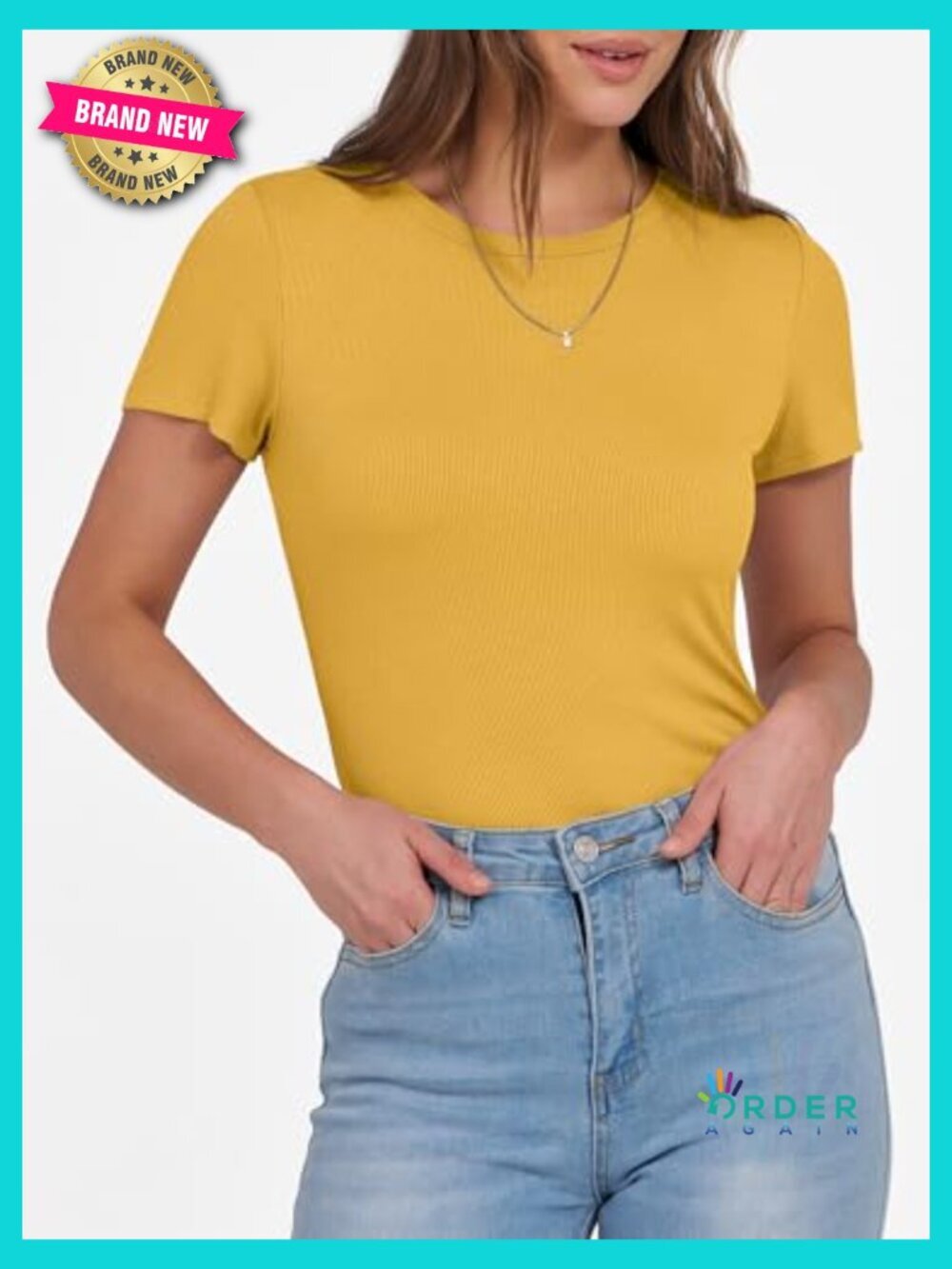 Short Sleeve Crewneck Ribbed Knit Slim Fitted Tee Basic Summer Top - Picture 2 of 7